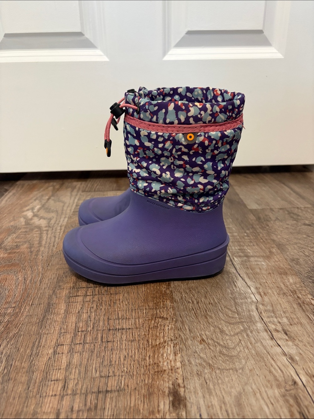 Bogs Kids Purple Patterned Waterproof Boots with Pink Accents